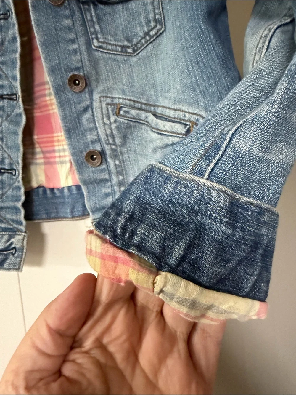 Ralph Lauren Light Blue Denim Jacket with Pink Plaid Lining